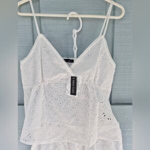 New Look White Eyelet 2 Pc Baby Doll Top And Boxers Sleep Set PJs Coquette Fairy